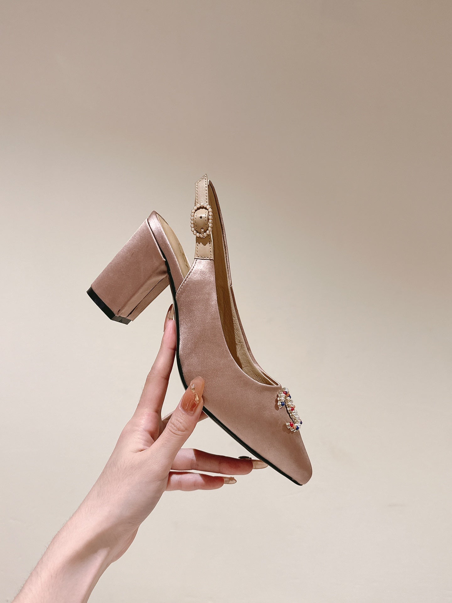 slingbacks 75 pink satin multicolor logo