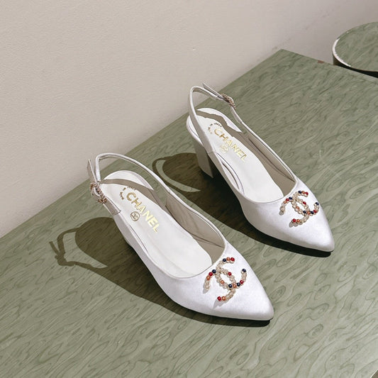 slingbacks 75 white satin multicolor logo