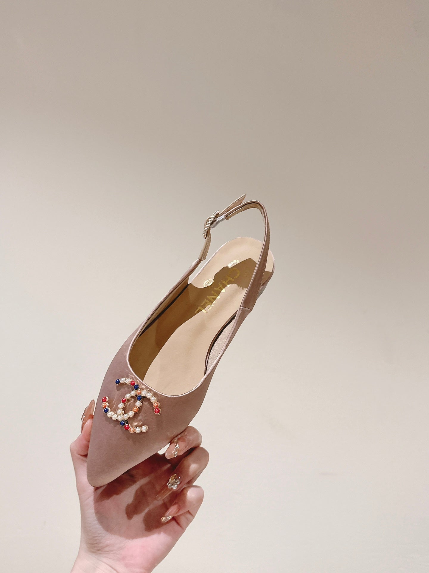 slingbacks flat pink satin multicolor logo