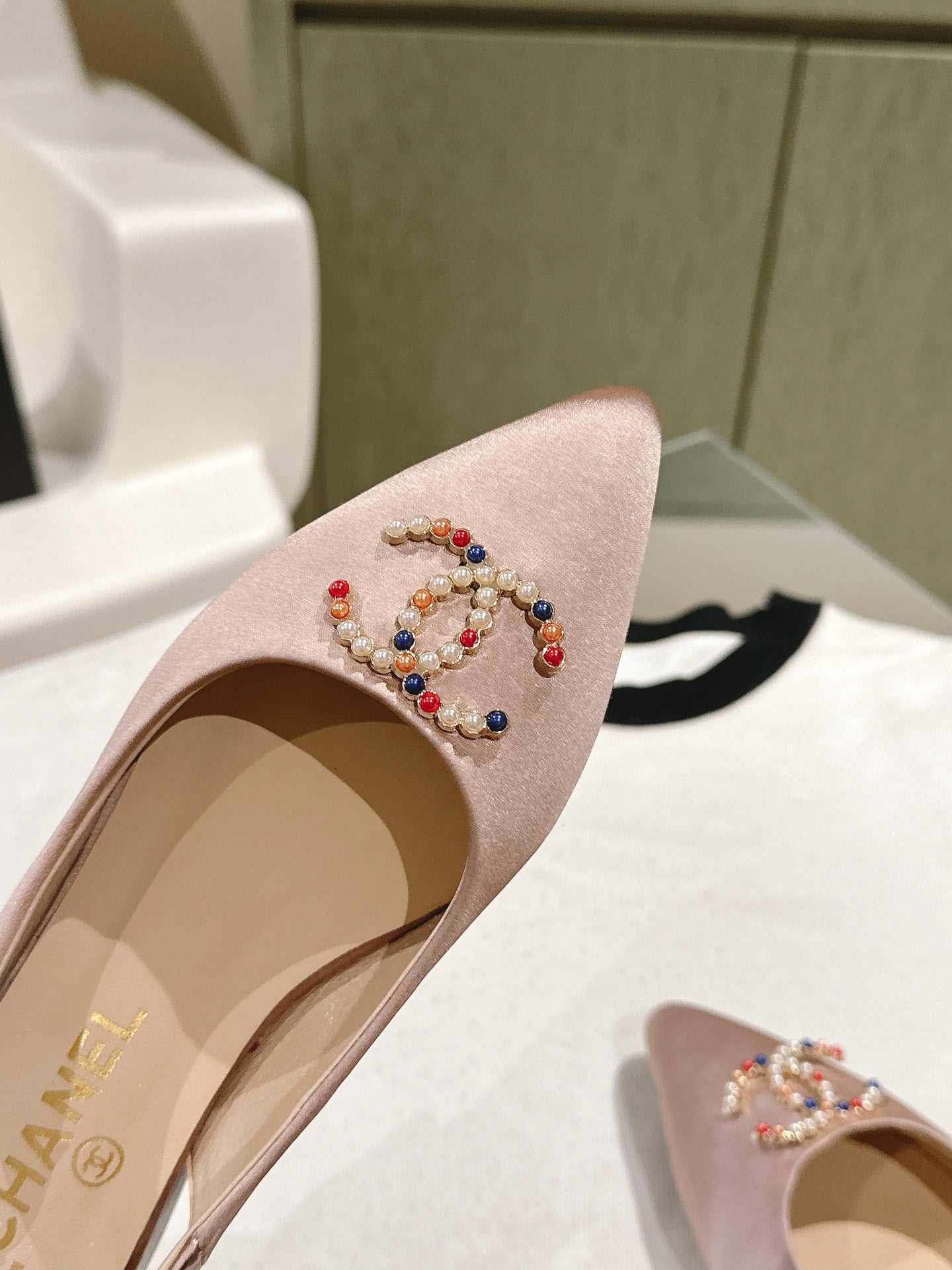 slingbacks flat pink satin multicolor logo