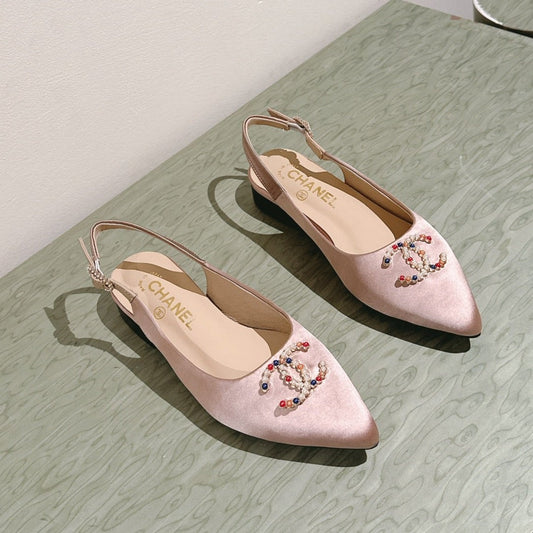 slingbacks flat pink satin multicolor logo