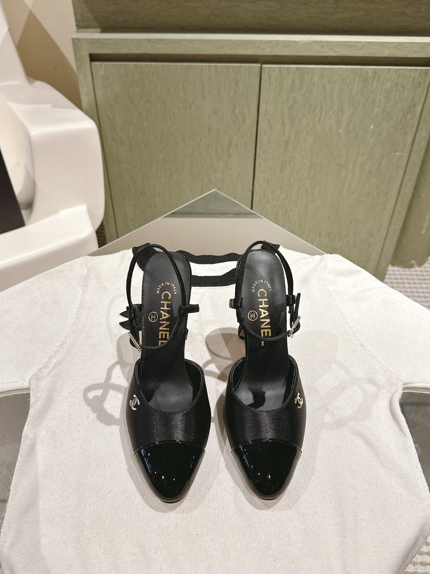 slingbacks 65 black calfskin pearl heel