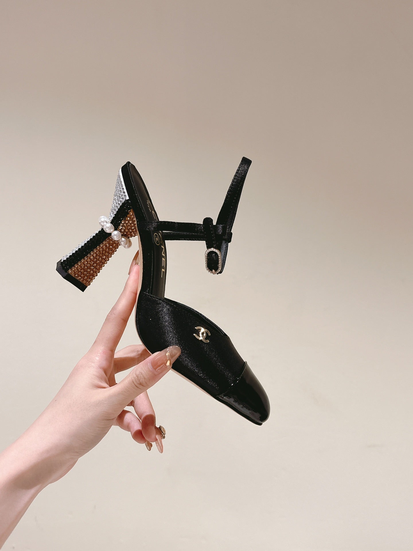 slingbacks 65 black calfskin pearl heel