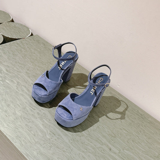 CC HIGH SANDAL SAPHIRE BLUE SUEDE CALFSKIN