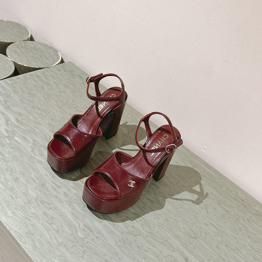 CC HIGH SANDAL WINE RED CALFSKIN