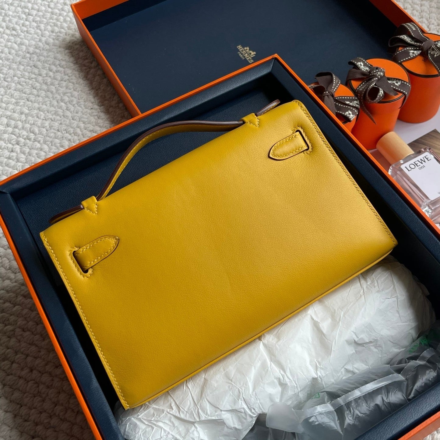 HM Kelly Pochette 22cm Yellow Swift Silver Hardware