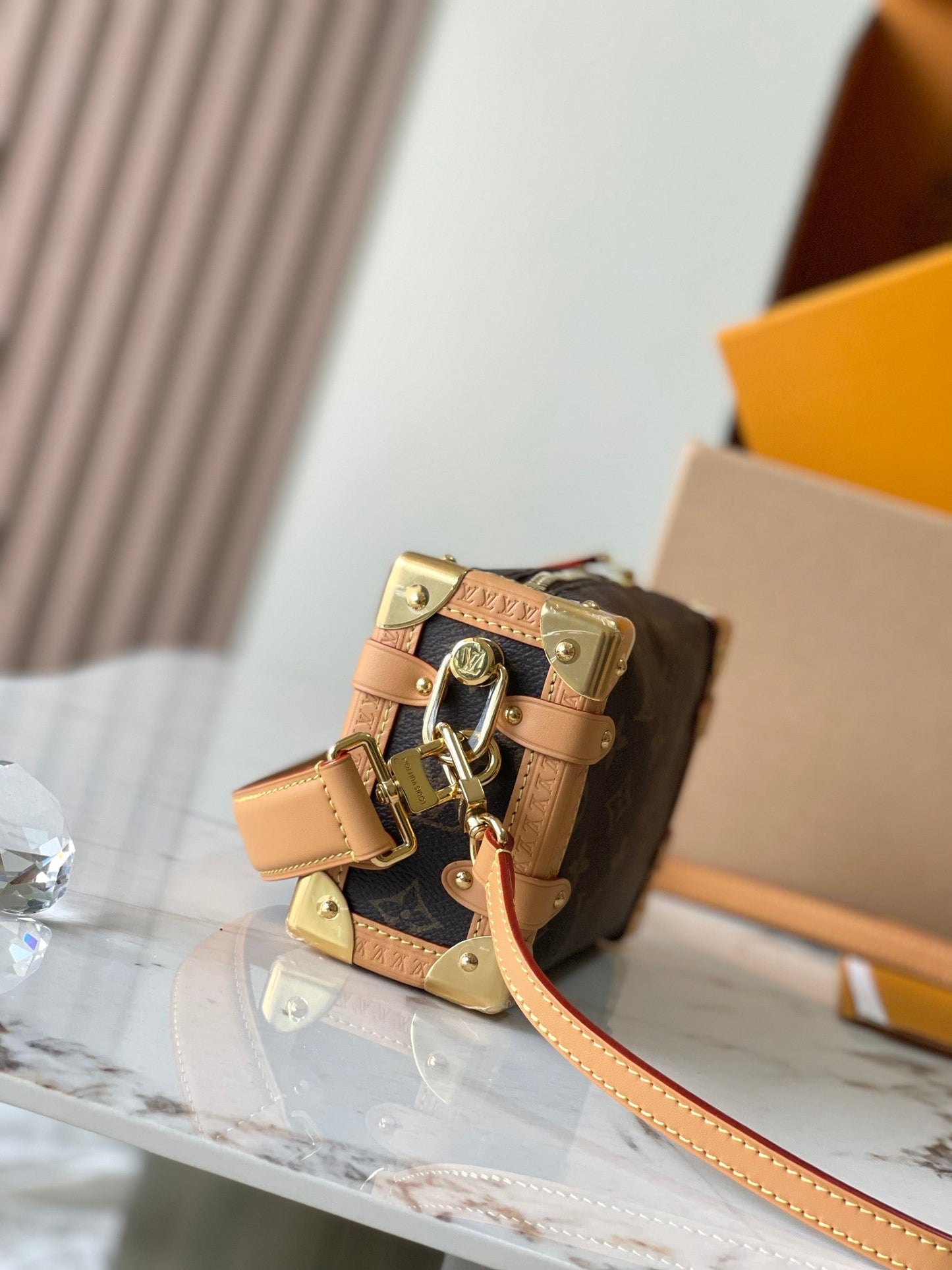 SIDE TRUNK MINI 18 IN BROWN MONOGRAM CANVAS GOLD HARDWARE