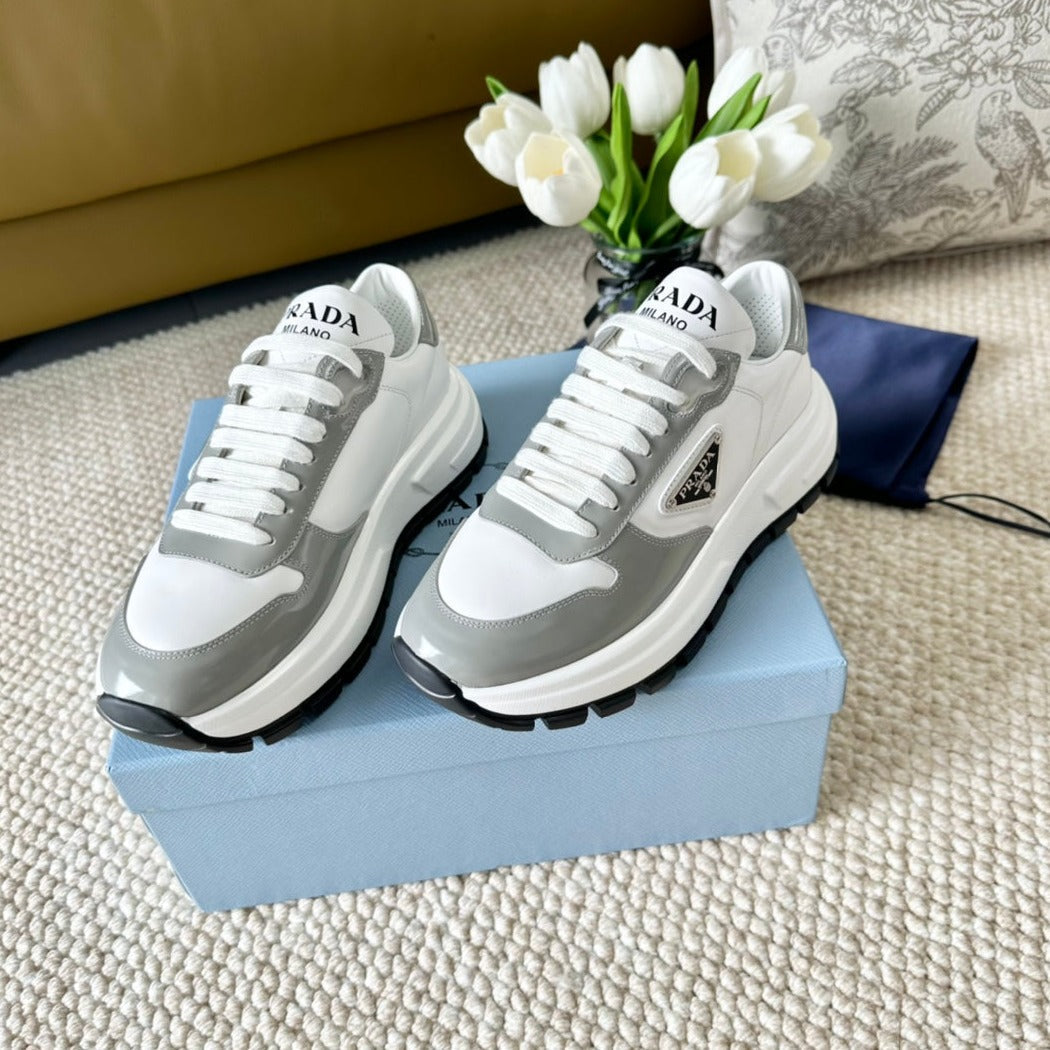 PRA BLACK THICK SOLE SNEAKER GRAY AND WHITE CALFSKIN