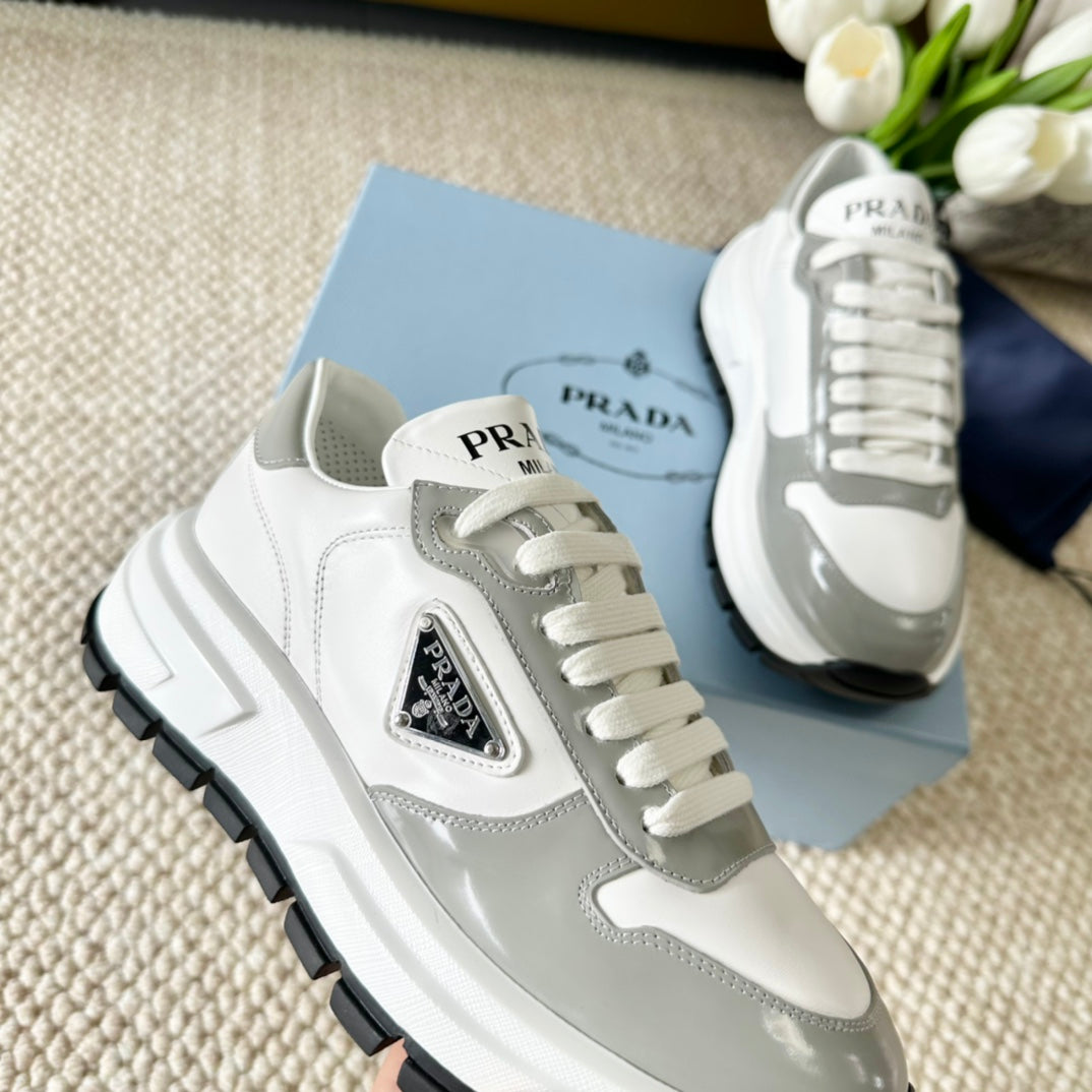 PRA BLACK THICK SOLE SNEAKER GRAY AND WHITE CALFSKIN