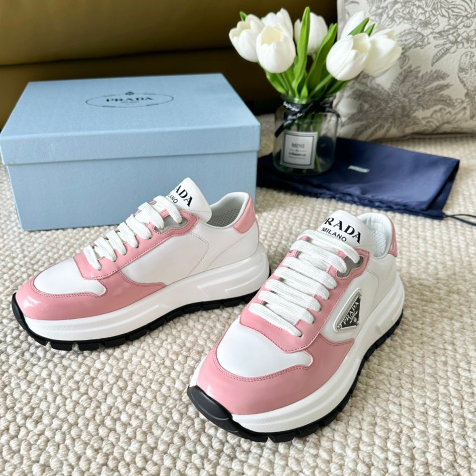 PRA THICK SOLE SNEAKER WHITE AND PINK CALFSKIN