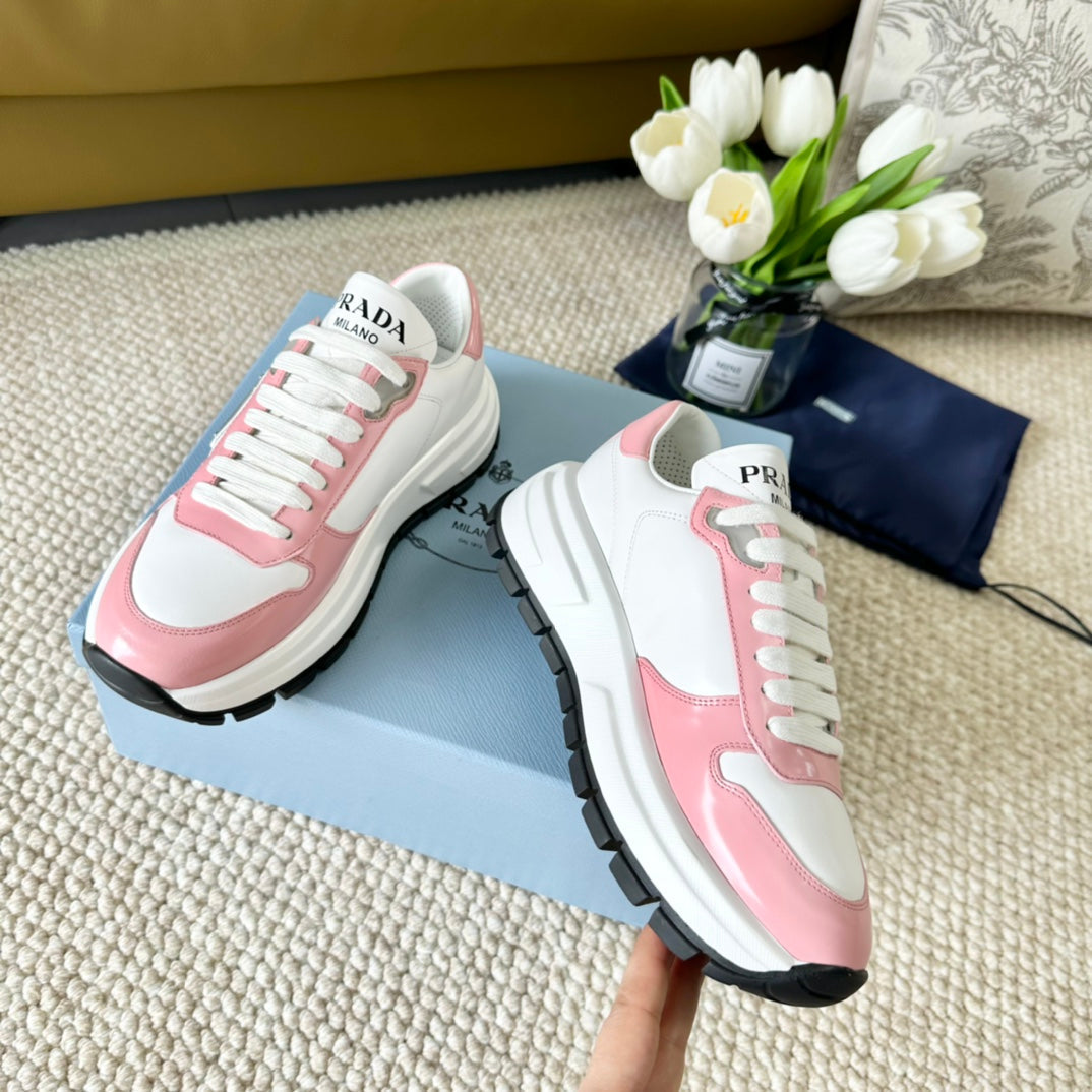 PRA THICK SOLE SNEAKER WHITE AND PINK CALFSKIN