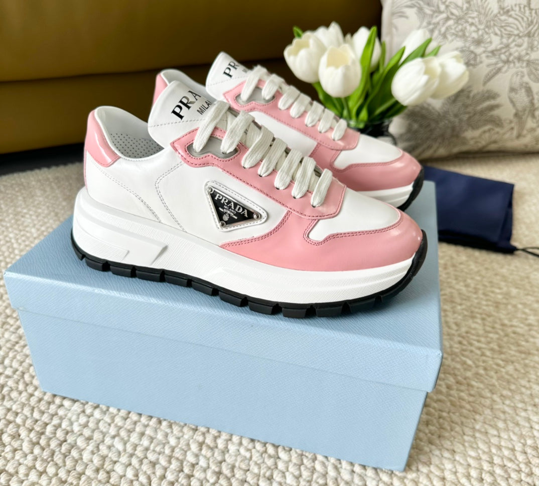 PRA THICK SOLE SNEAKER WHITE AND PINK CALFSKIN