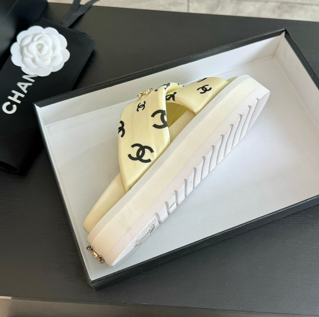 cc cross sandal mule cream lambskin multi logo