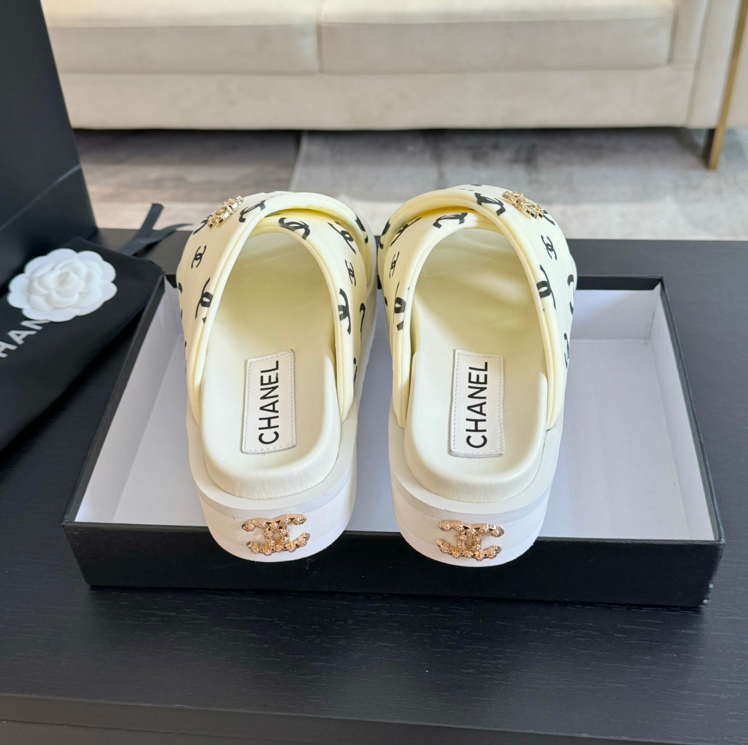 cc cross sandal mule cream lambskin multi logo