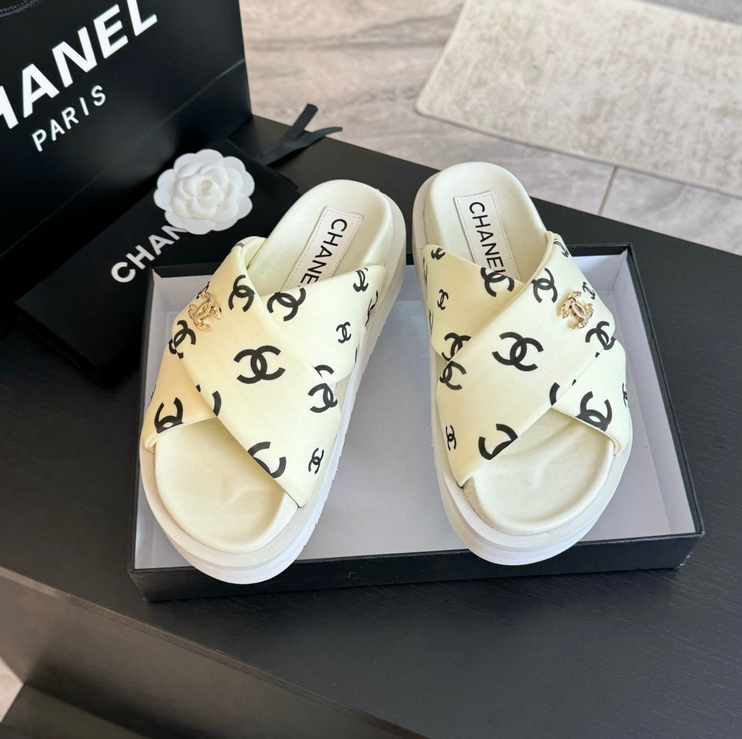 cc cross sandal mule cream lambskin multi logo