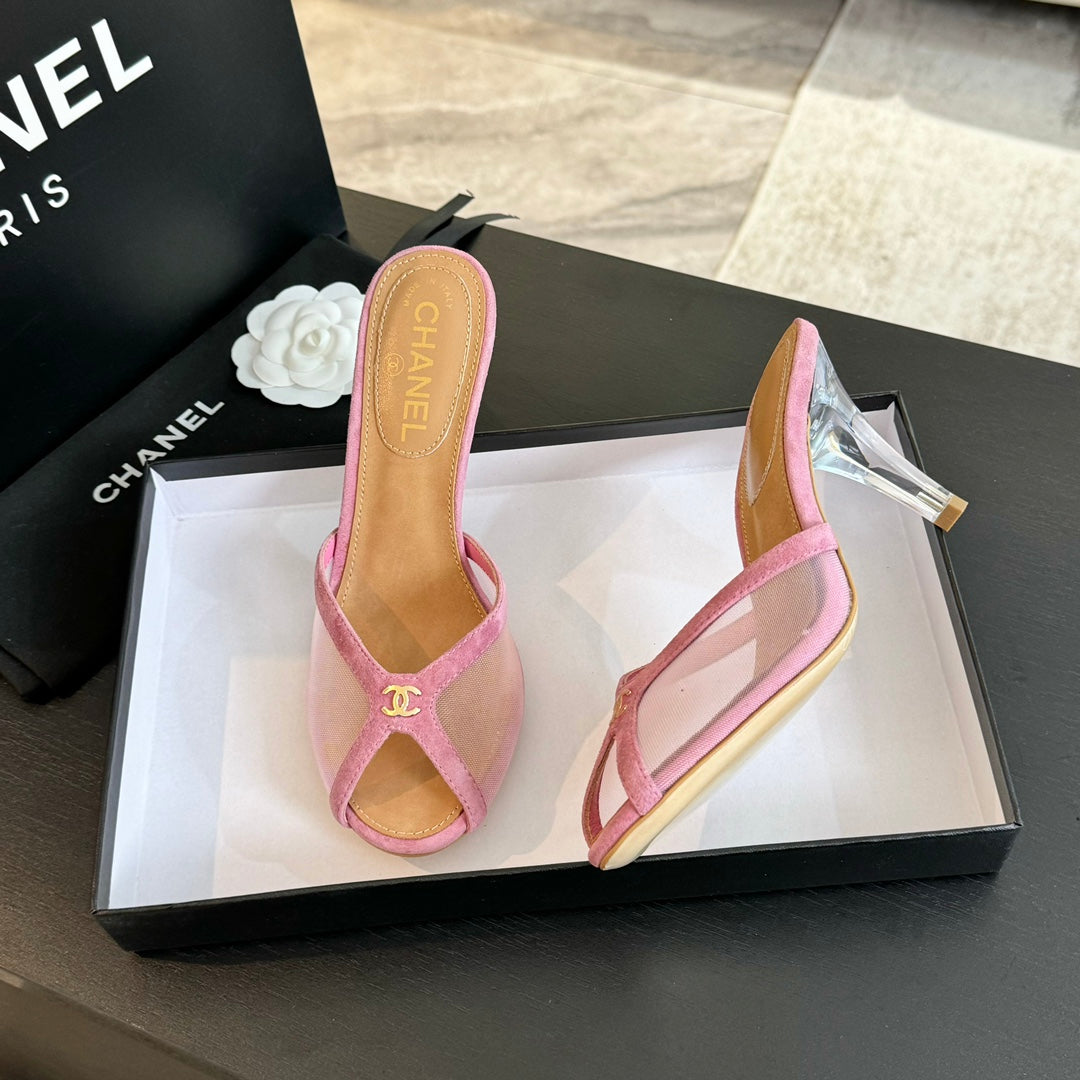 cc mule sandal pink lace beige calfskin