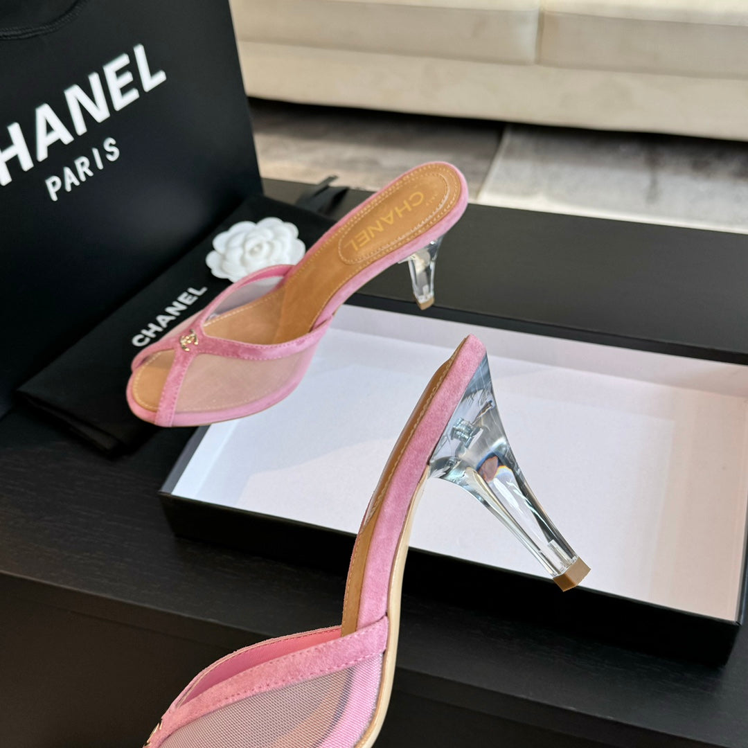 cc mule sandal pink lace beige calfskin