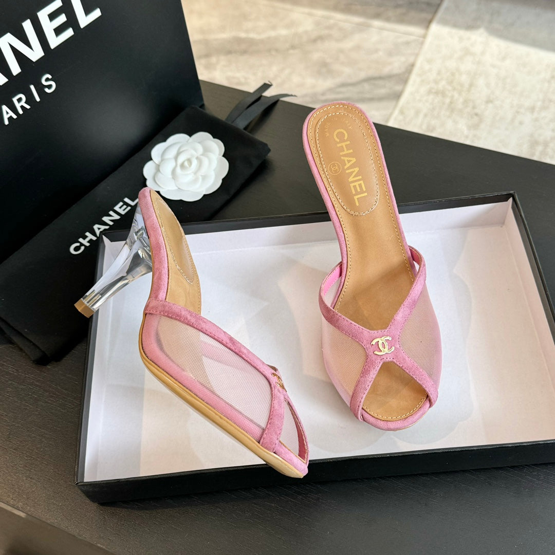 cc mule sandal pink lace beige calfskin