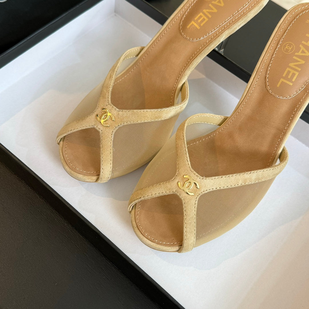 cc mule sandal beige lace beige calfskin