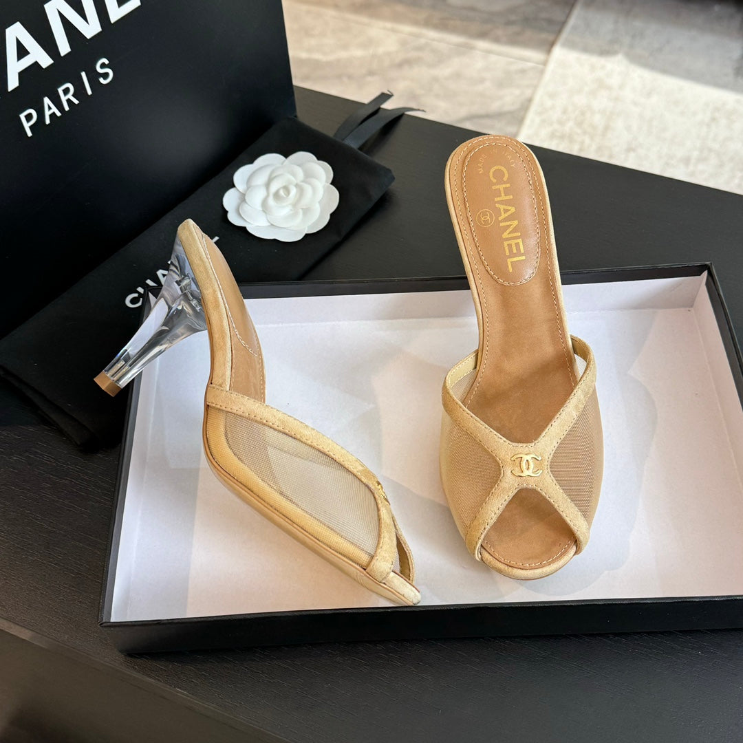 cc mule sandal beige lace beige calfskin