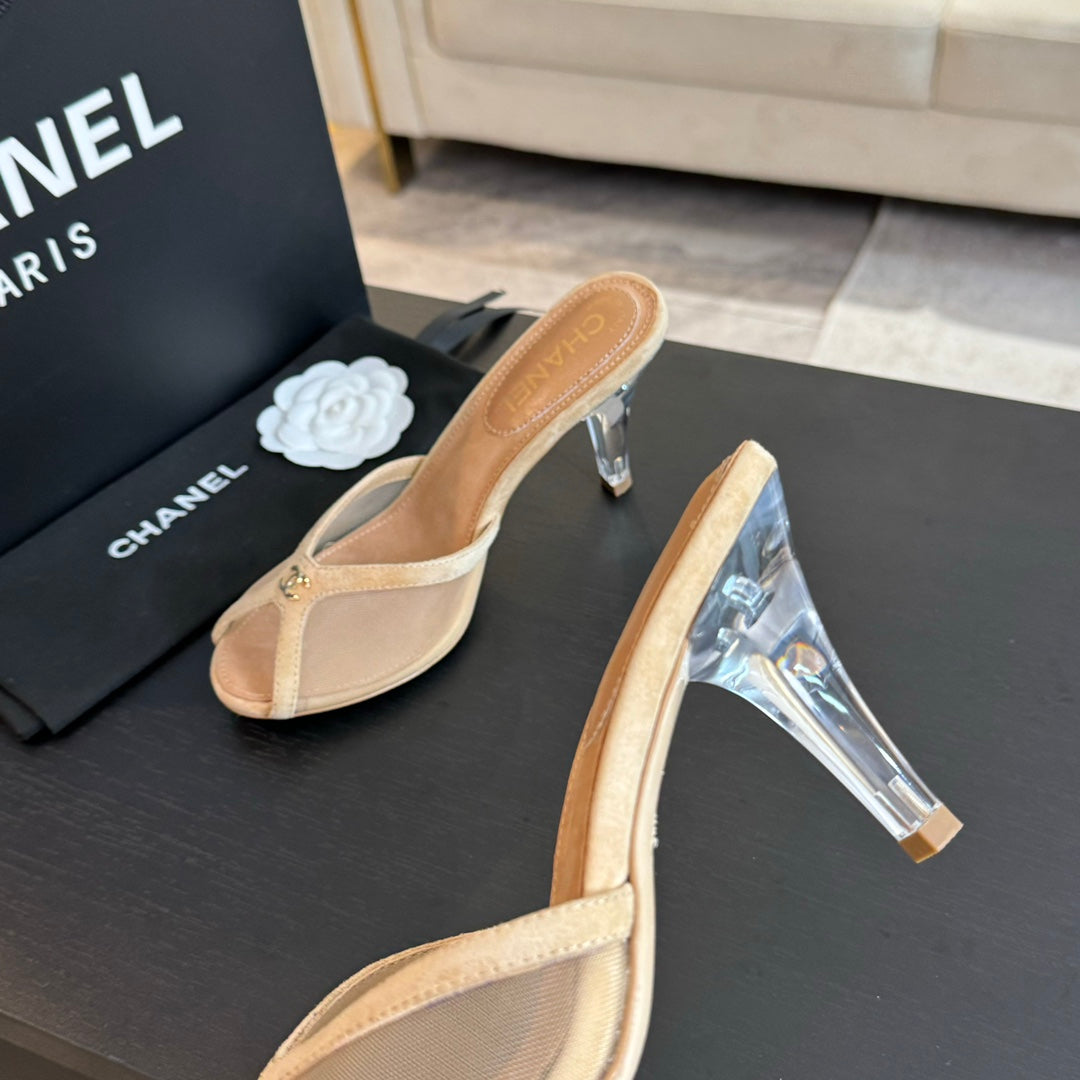 cc mule sandal beige lace beige calfskin