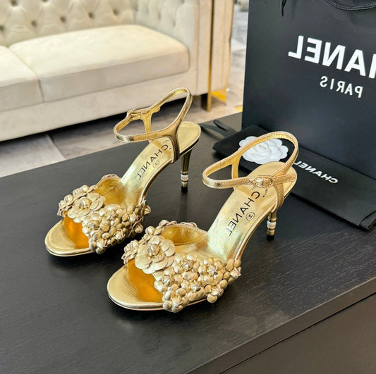 cc camelia sandal 80 gold metalic calfskin