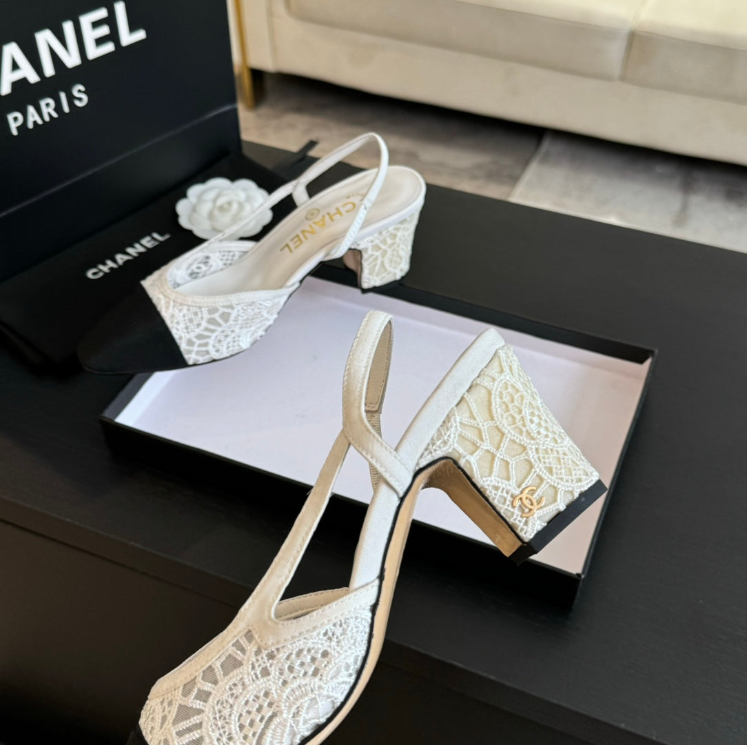 slingbacks 65 white lace black grosgrain