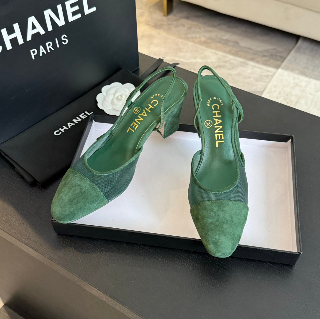 slingbacks 65 khaki green transparent fabric suede