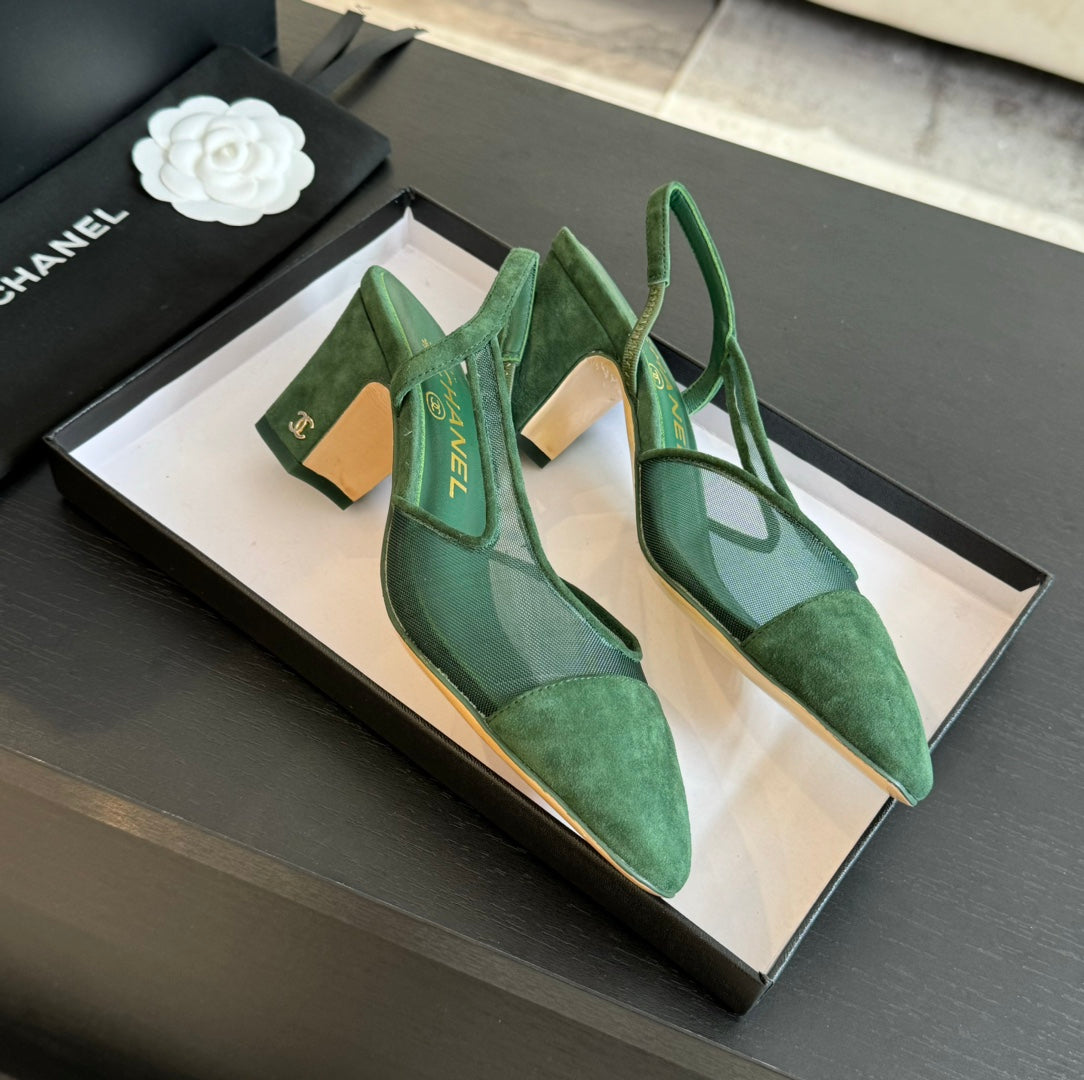 slingbacks 65 khaki green transparent fabric suede