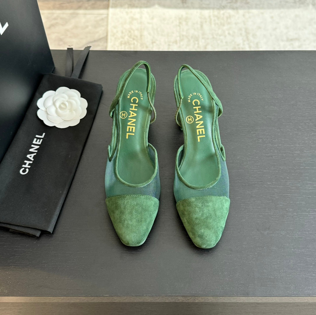 slingbacks 65 khaki green transparent fabric suede