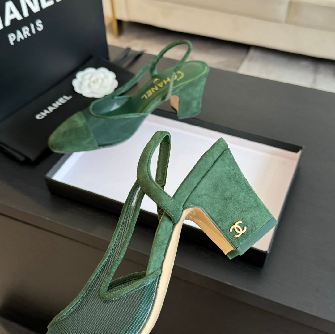 slingbacks 65 khaki green transparent fabric suede