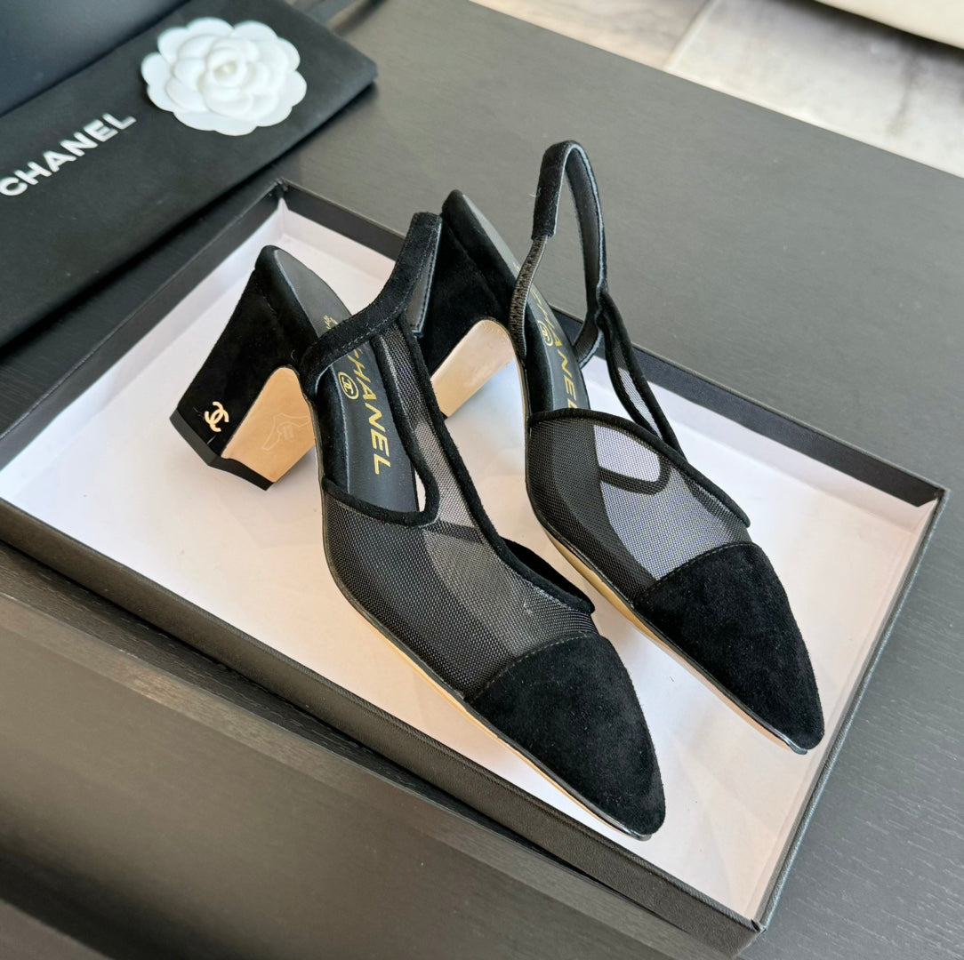 slingbacks 65 black transparent fabric suede