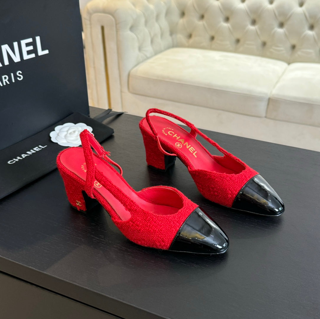 slingbacks 65 red tweed black patent calfskin