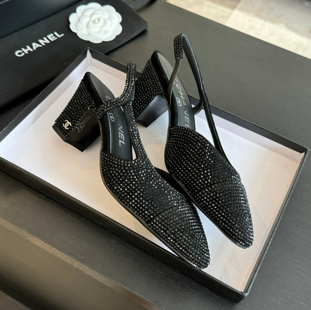 slingbacks 65 black calfskin glitter