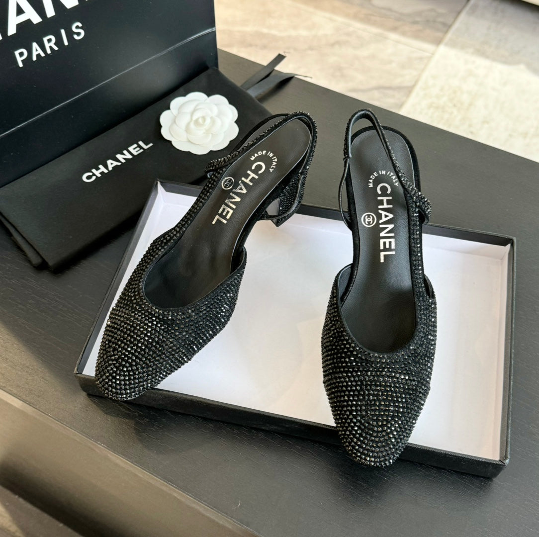 slingbacks 65 black calfskin glitter