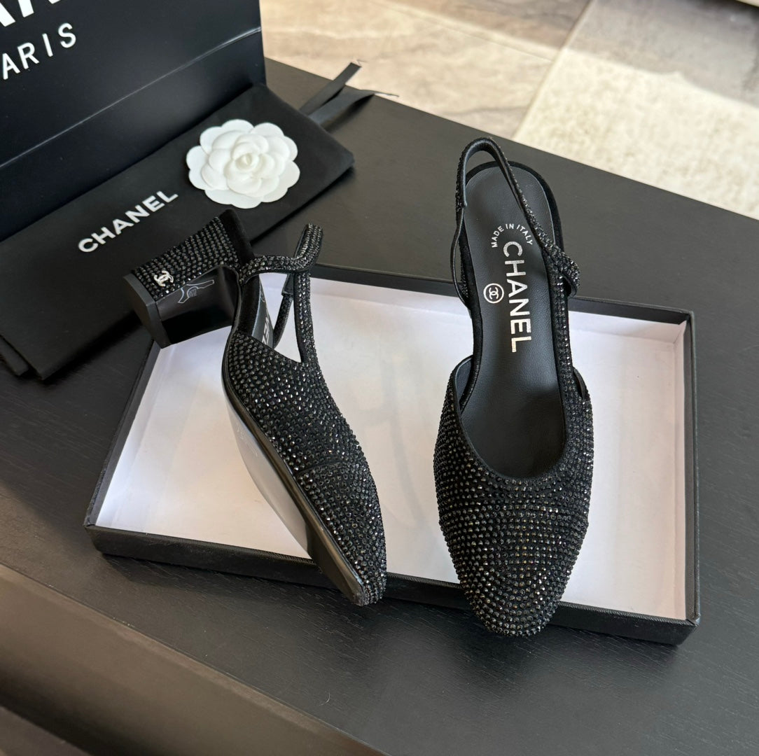 slingbacks 65 black calfskin glitter