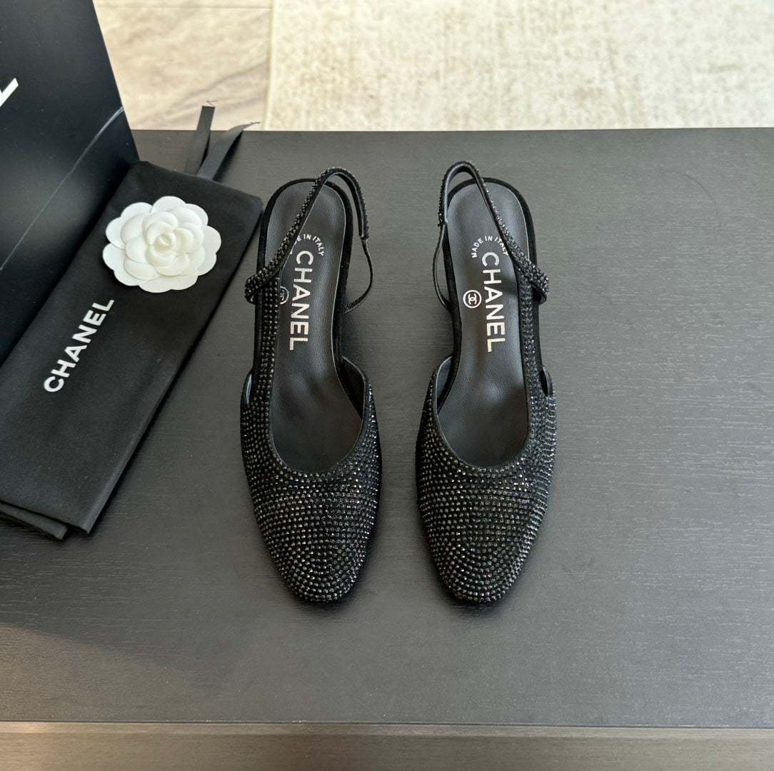 slingbacks 65 black calfskin glitter