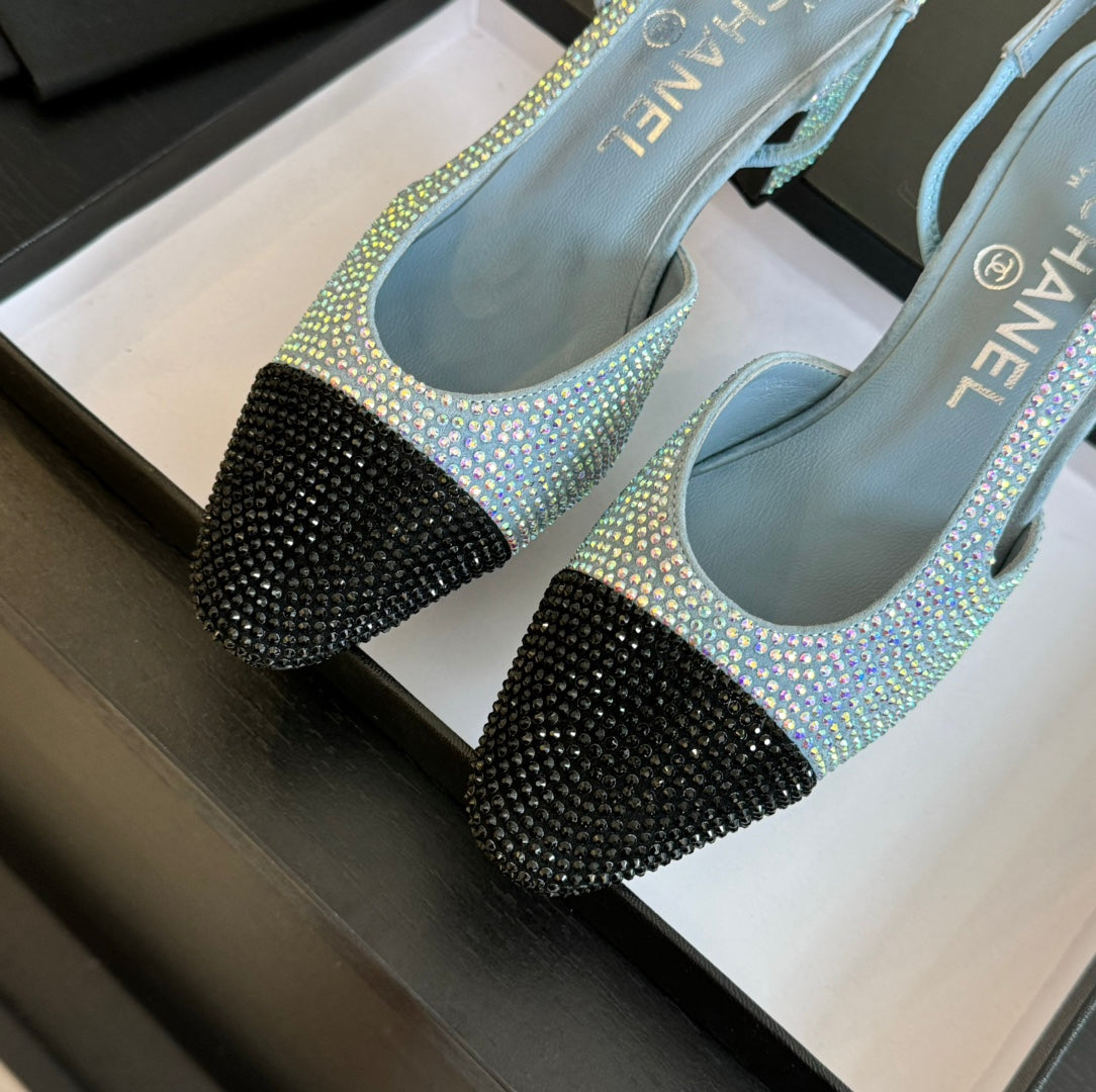 slingbacks 65 blue black calfskin glitter