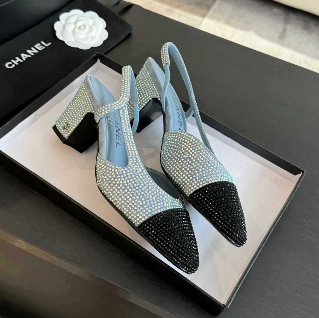 slingbacks 65 blue black calfskin glitter