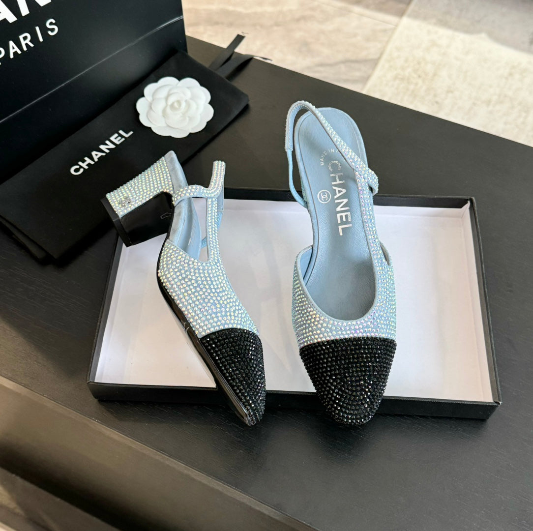 slingbacks 65 blue black calfskin glitter