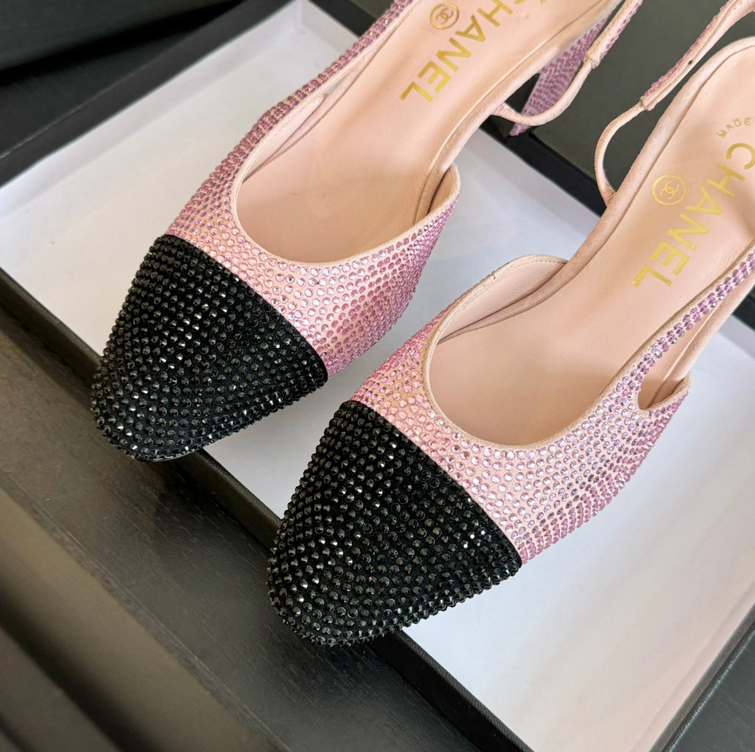 slingbacks 65 pink black calfskin glitter