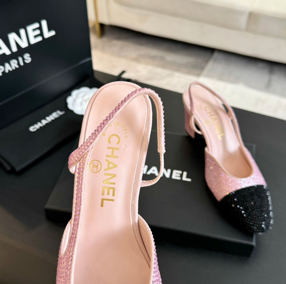 slingbacks 65 pink black calfskin glitter