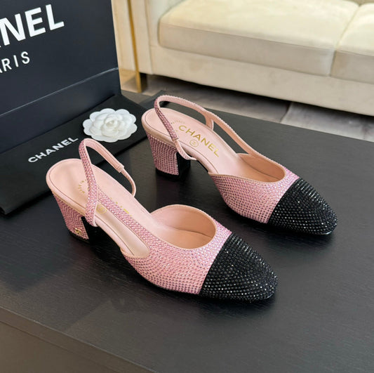 slingbacks 65 pink black calfskin glitter