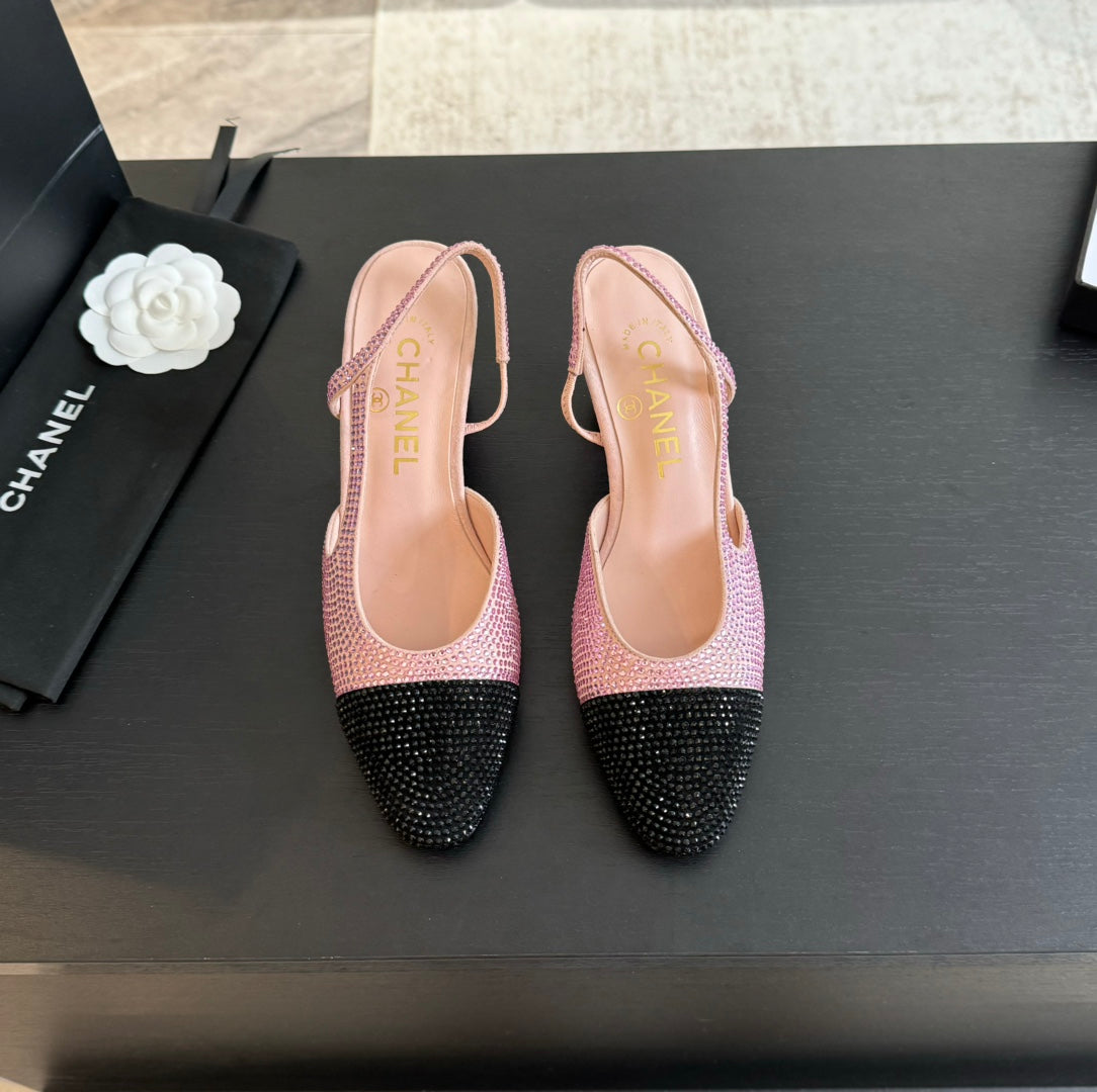 slingbacks 65 pink black calfskin glitter