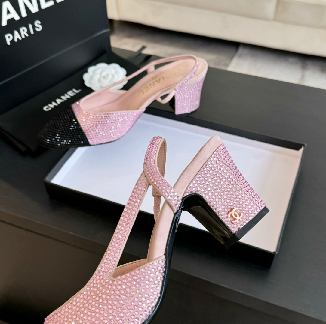 slingbacks 65 pink black calfskin glitter