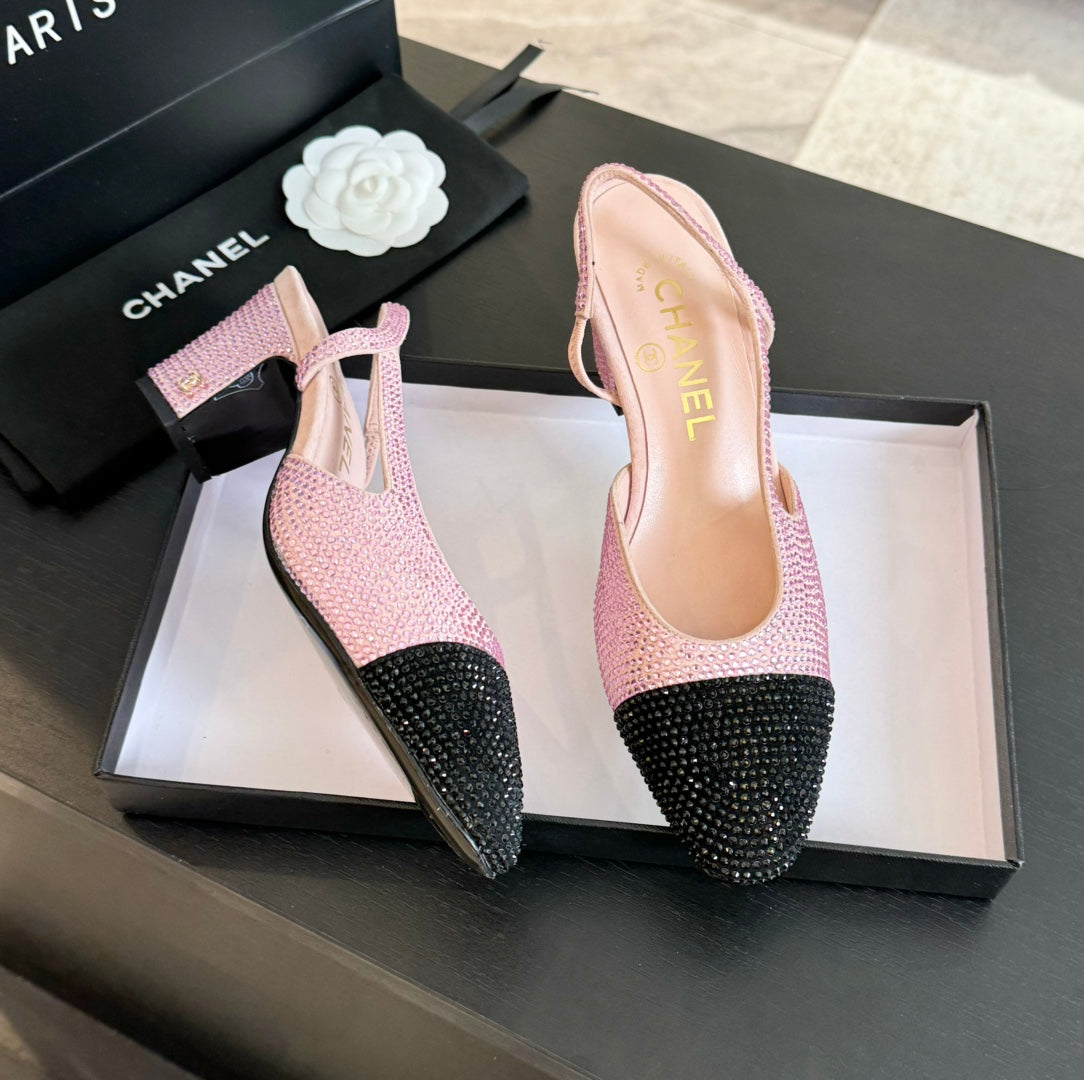 slingbacks 65 pink black calfskin glitter