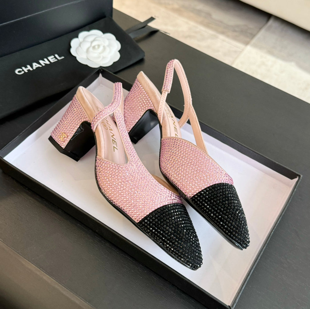 slingbacks 65 pink black calfskin glitter