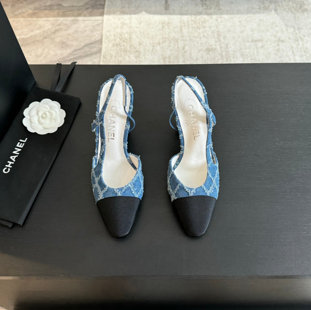 slingbacks 95 blue quilted denim