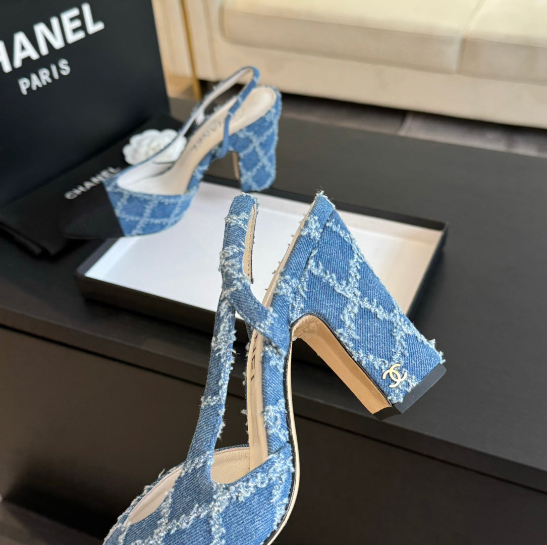 slingbacks 95 blue quilted denim