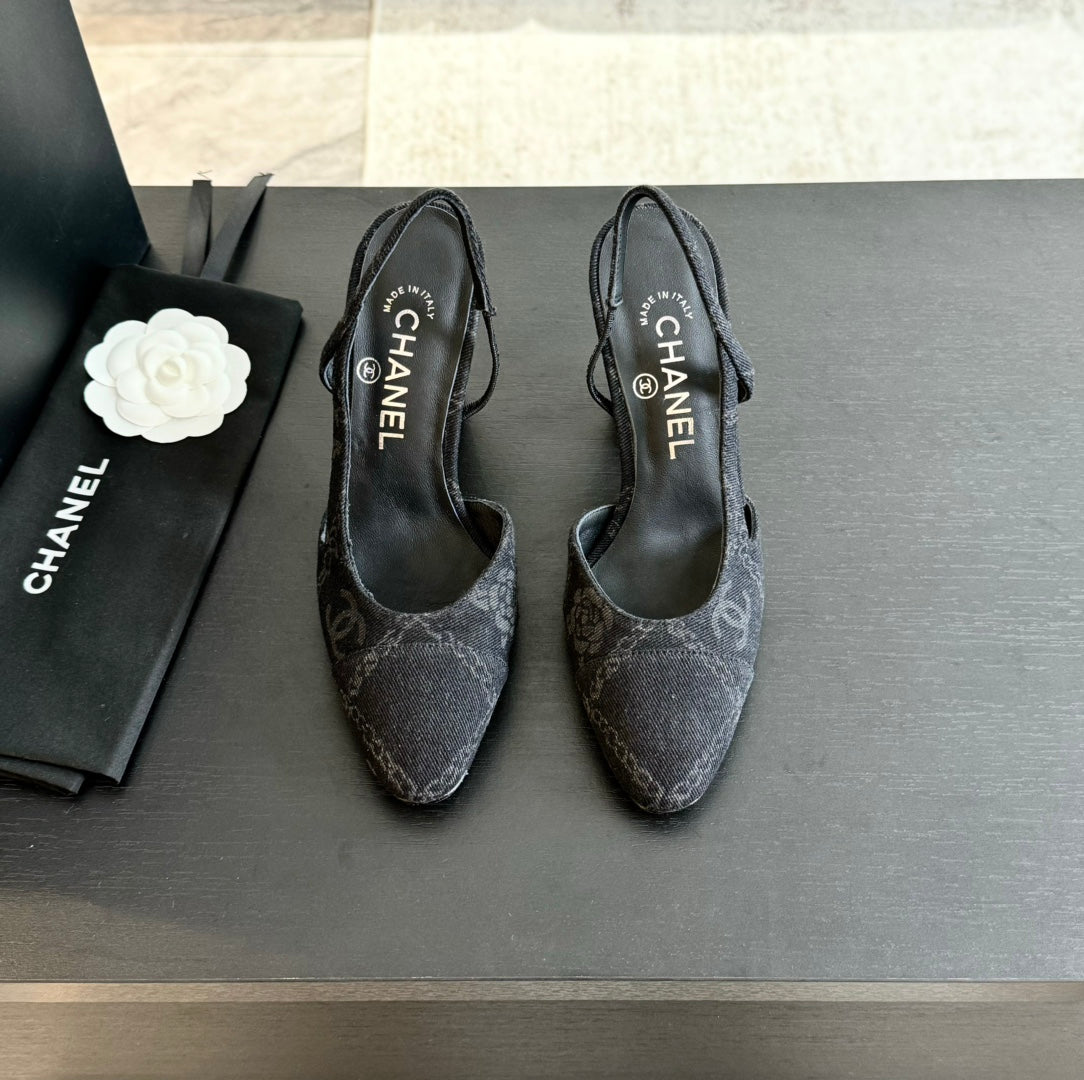 slingbacks 95 black denim calfskin